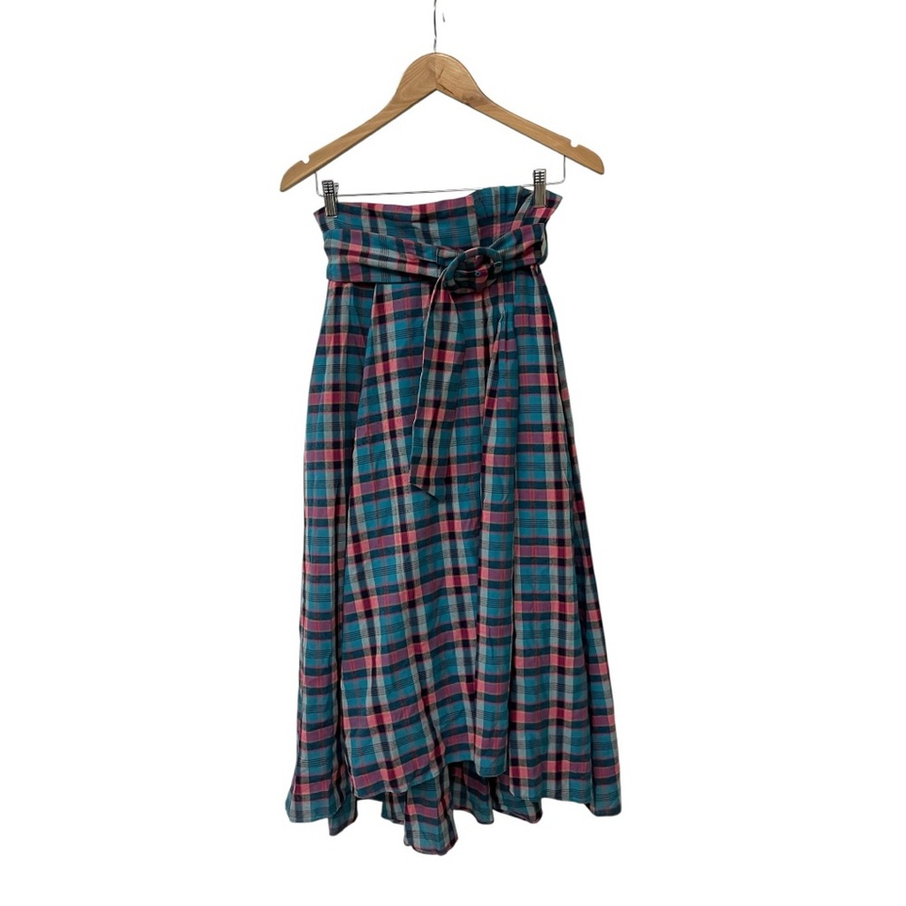 NWT Snidel Plaid Belted High Waist Skirt Teal  1